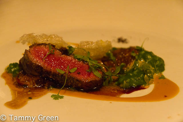 Elysian Fields Farm Roasted Saddle of Lamb with Toasted Espresso, Trumpet Royale Mushrooms & Boudin Noir